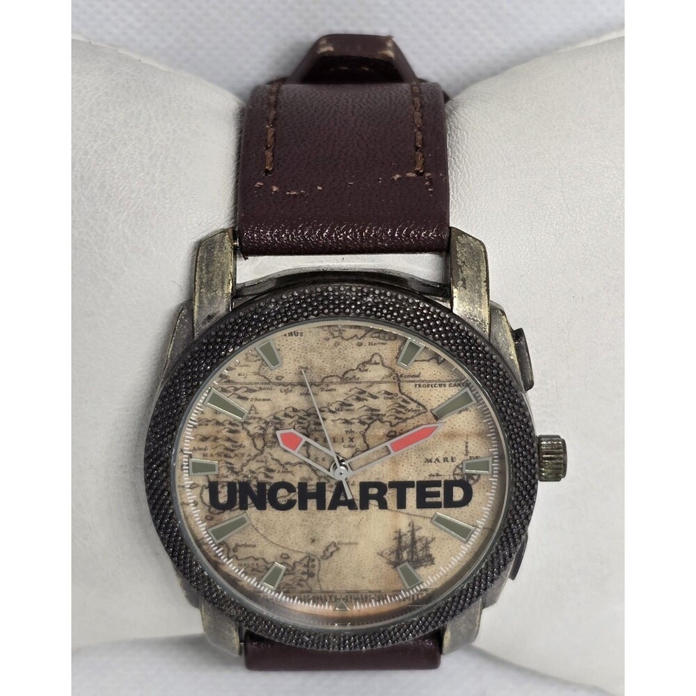 Men's Sony Uncharted 4 A Thief End Round World Map Dial Brown Leather Watch 07 - Picture 4 of 9